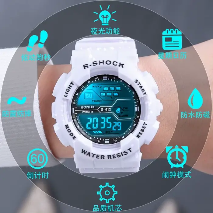 Sport de plein air hommes montre multifonction grand écran LED électronique étanche lumineux militai