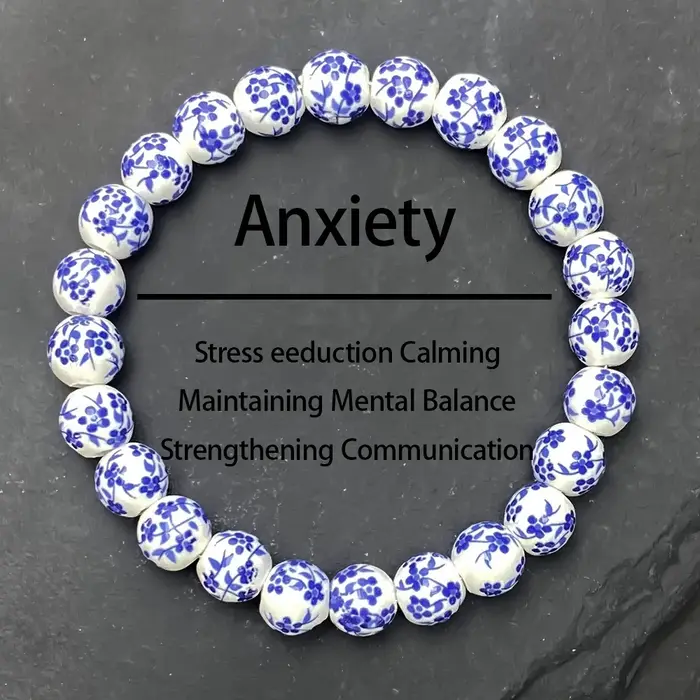 Bracelet de perles en céramique de porcelaine bleue et blanche à la mode
