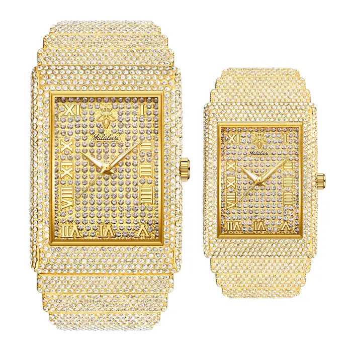 Montres-bracelets à quartz de luxe pour hommes et femmes de la marque YaLaLuSi avec sertissage de di