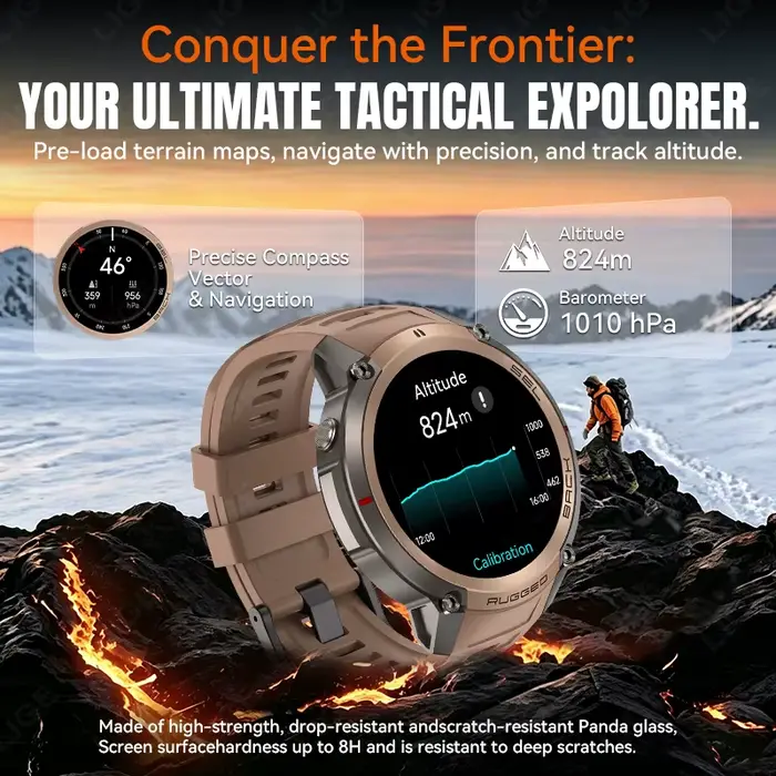 Montre connectée GPS 2026 avec boussole et suivi des activités pour homme, résistante à l'eau, pour les amoureux des sports extérieurs