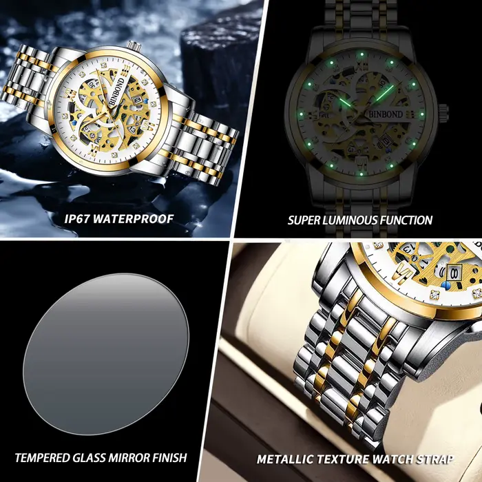 Montres à quartz précises et ajourées de la marque BINBOND pour hommes