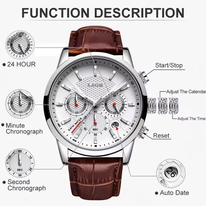 Montres pour hommes LIGE Chronographe