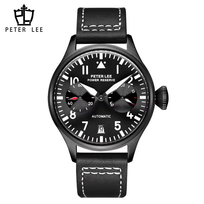 Marque de luxe PETER LEE mouvement automatique mécanique pilote montres pour homme élégant lumineux aviateur cuir mâle cadeaux montre