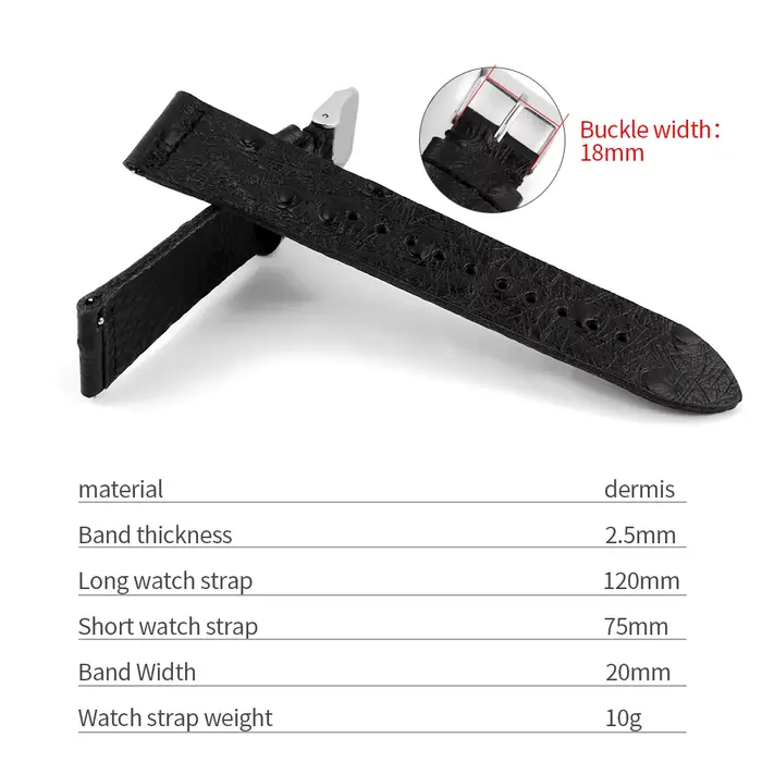 Bracelet de montre en cuir véritable à motif d'autruche