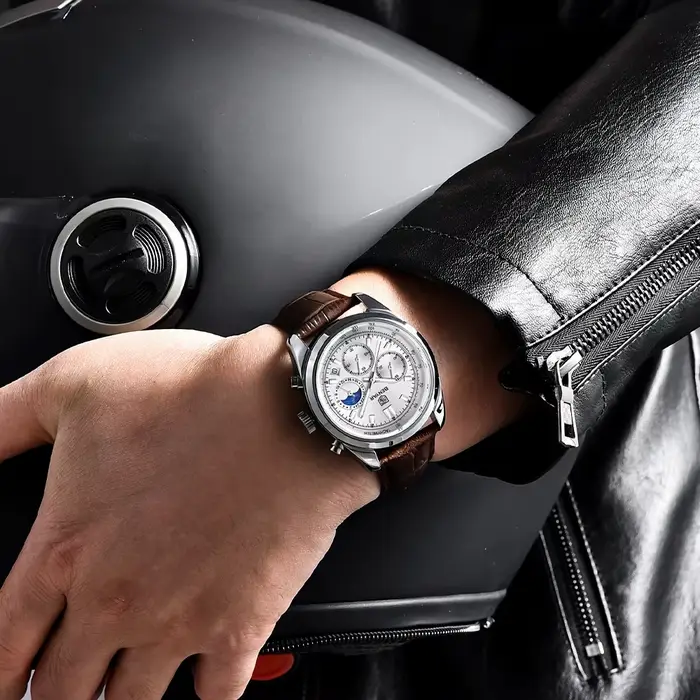 BENYAR nouveaux hommes montre 30ATM étanche en acier inoxydable montres à Quartz de luxe en cuir militaire chronographe