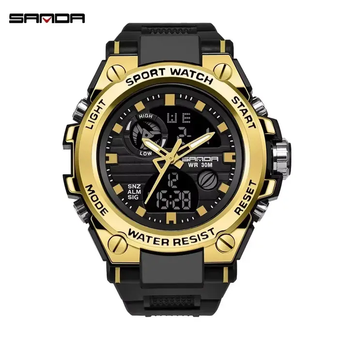 SANDA-Montre à quartz numérique de luxe pour hommes, montres-bracelets de sport étanches de l'armée 