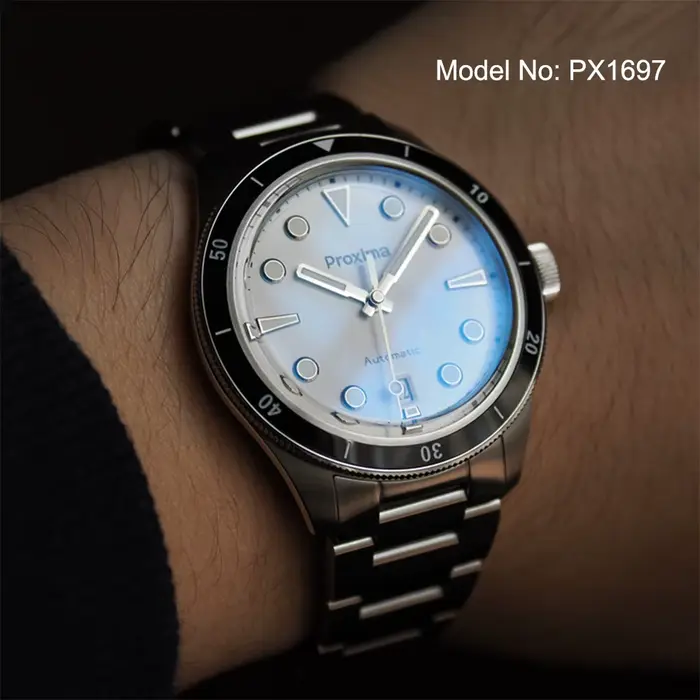 Montre Mécanique Vintage Proxima avec Bracelet en Acier 316L et Dial en Émail Blanc pour Occasions Spéciales et Usage Daily