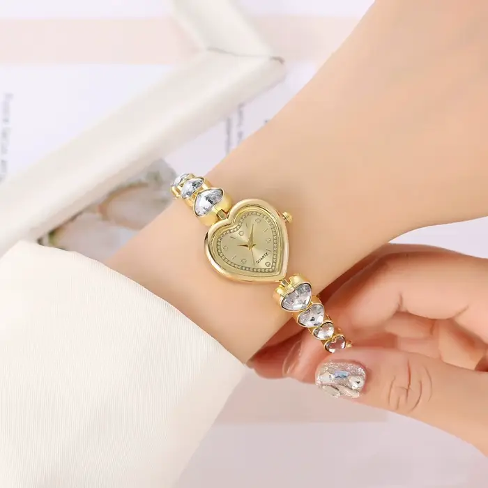Nouvelle mode en forme de coeur ruban-Bracelet strass clouté fleur montre pour les femmes avec réglable dames Bracelet décontracté montre-Bracelet