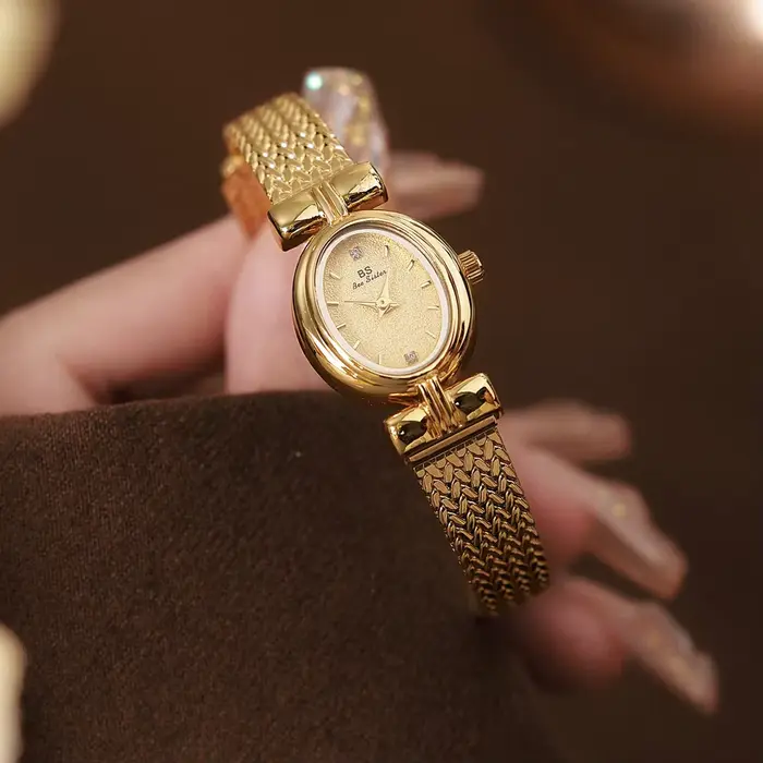 BS marque originale montre pour femme ovale or maille bracelet Vintage montre femmes dames montres à