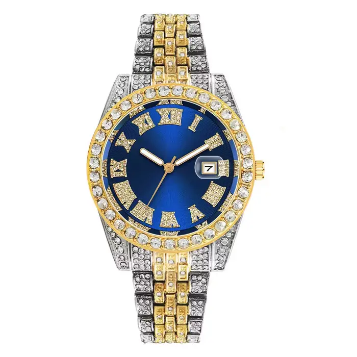 Montre de luxe Hip Hop en acier inoxydable pour hommes