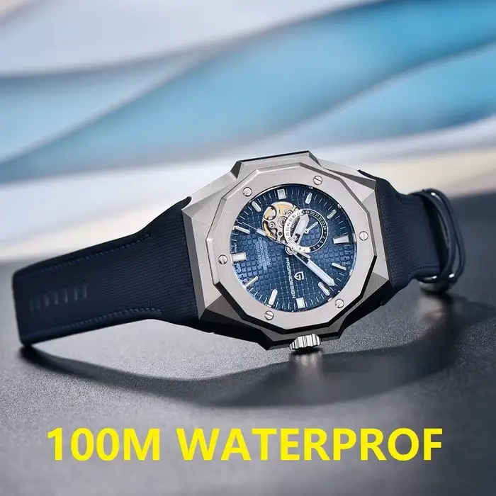 Montre-bracelet mécanique PAGANI DESIGN édition limitée résistante à l'eau pour homme avec mouvement automatique et bracelet en silicone pour diverses occasions