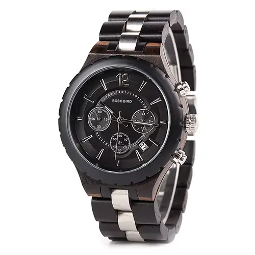BOBO BIRD-Montre en bois pour homme, montre-bracelet militaire à quartz, chronographe, livraison dir