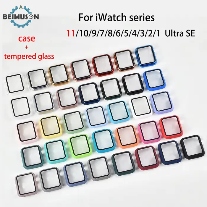 Verre trempé + couvercle pour Apple Watch série 42mm 46mm PC pare-chocs étui de protection d'écran iWatch