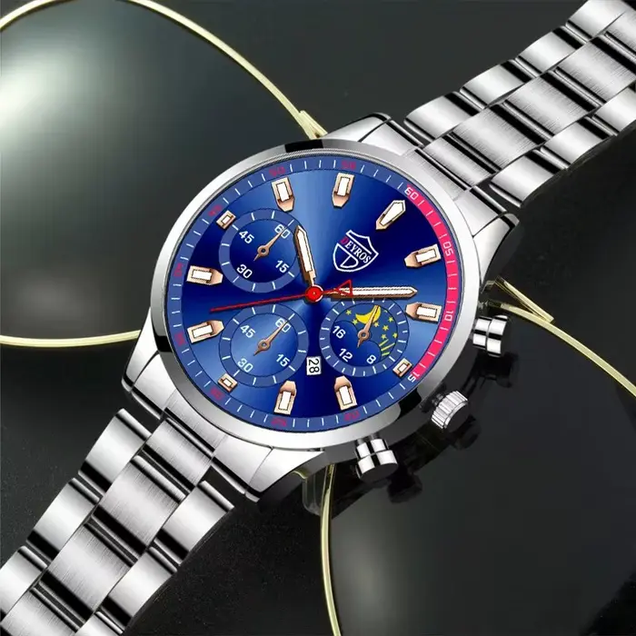 DEYROS luxe hommes argent Quartz montre-bracelet mâle en acier inoxydable