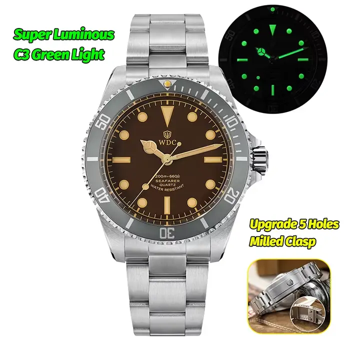 Watchdives WD5513Q Montres de plongée pour hommes VH31 Montres-bracelets à quartz AR Sapphire 20Bar 