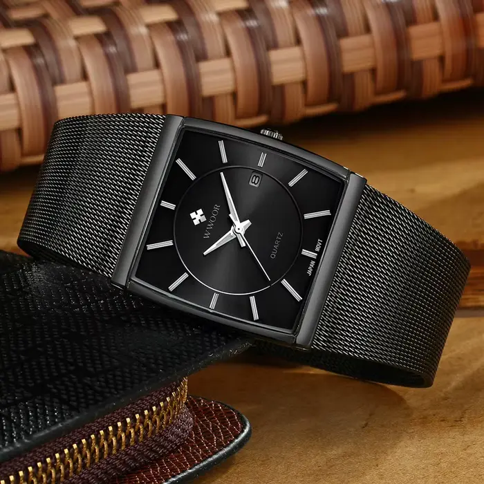 WWOOR 2025 nouvelle marque de luxe hommes montre décontractée carré noir maille acier Quartz sport étanche montres Relogio Masculino