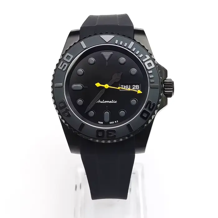 Montre mécanique PARNSRPE automatique homme 40mm boîtier PVD noir verre saphir mouvement NH36 bracelet caoutchouc occasions spéciales