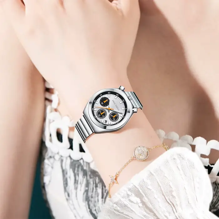 Montre multifonctionnelle MINIFOCUS en acier inoxydable avec calendrier complet et résistance à l'eau pour femmes mode et casual occasions spéciales
