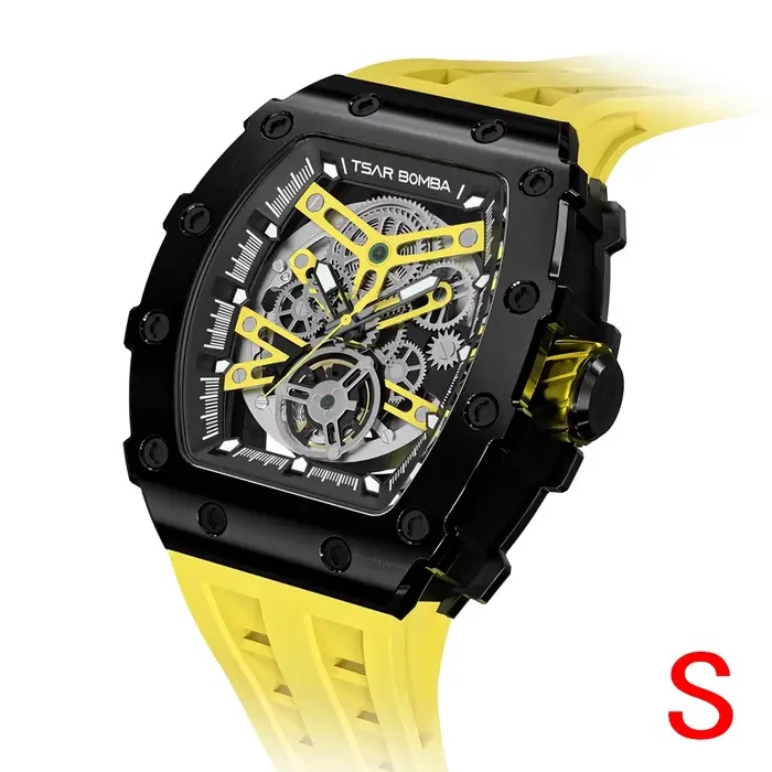 TSAR BOMBA Montre automatique pour homme Mouvement MIYOTA Squelette Tonneau Montre-bracelet étanche 