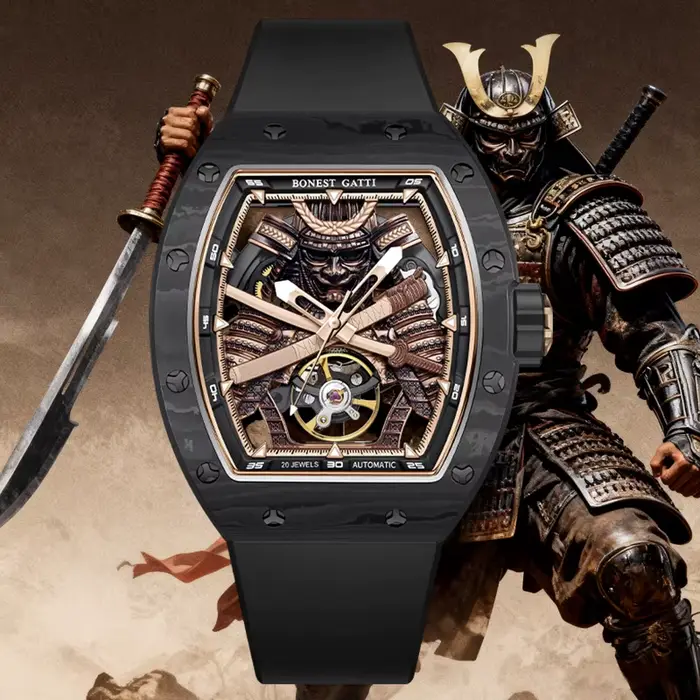 BONEST GATTI BG9008 mode mouvement automatique montre-bracelet squelette guerrier grand cadran verre saphir montres mécaniques pour hommes