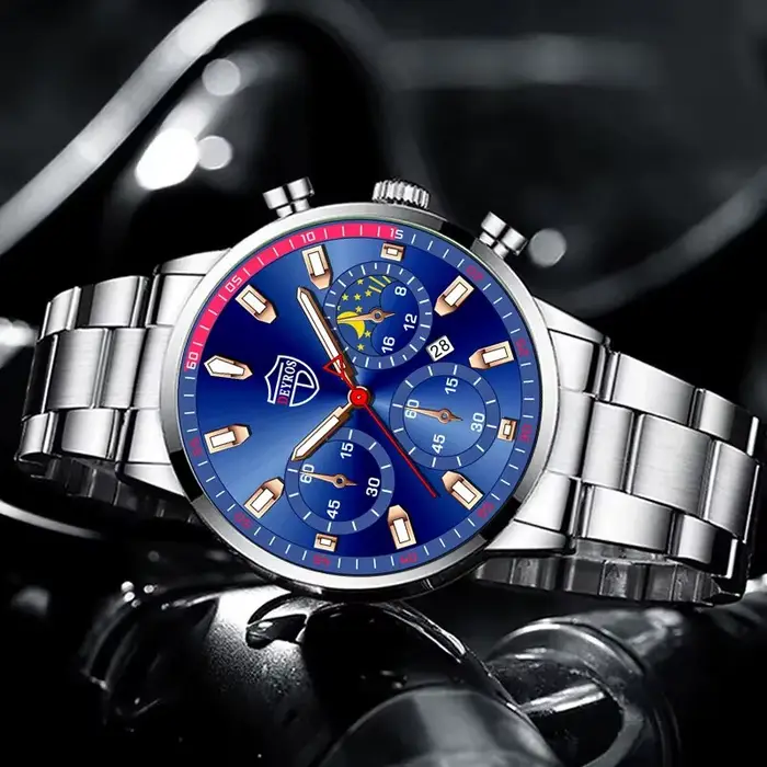 DEYROS luxe hommes argent Quartz montre-bracelet mâle en acier inoxydable