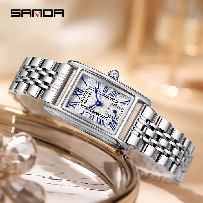 SANDA Top Fashion 1116 montre pour femme Design élégant cadran rectangulaire étanche mouvement à Quartz