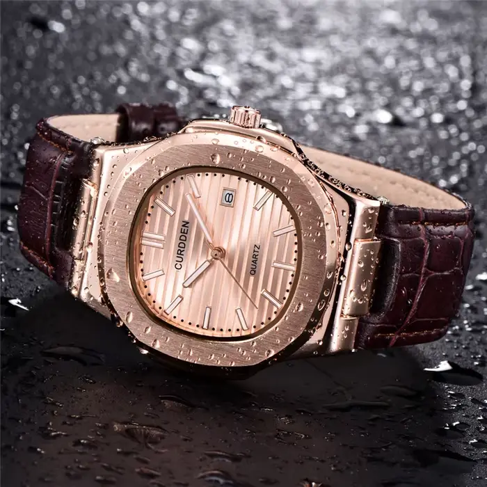 Hommes Original CURDDEN marque montres mode bracelet en cuir décontracté Date d'affaires Quartz montre-bracelet noir Relogios Masculinos 2025