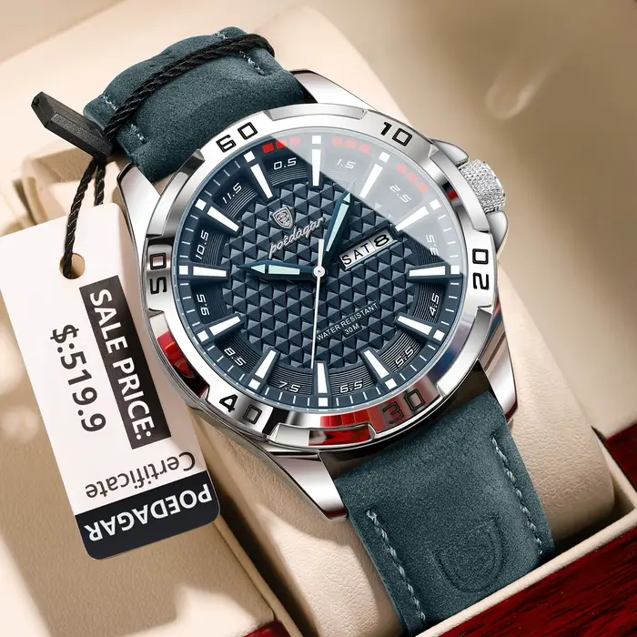 POEDAGAR Original homme montre-bracelet haut de gamme étanche lumineux Date semaine montre pour homm
