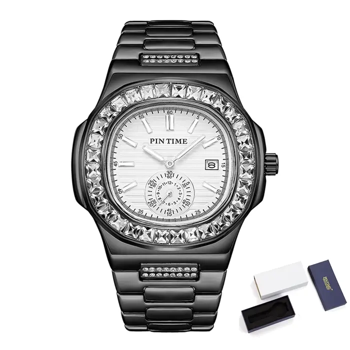 PINsmen-Montre-bracelet de luxe étanche pour homme, montres d'affaires décontractées, diamant, quart
