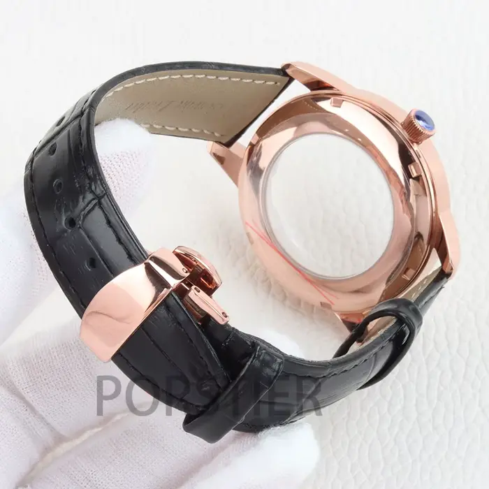 Boîtier pour homme en or rose 40 mm, verre bombé, acier inoxydable massif, pour mouvement Cocktail nh35/nh36/nh38, cadran 35 mm, bracelet en cuir 20 mm