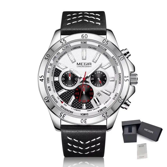 Montres-bracelets à quartz multifonctionnelles à grand cadran MEGIR pour hommes, étanches, avec date