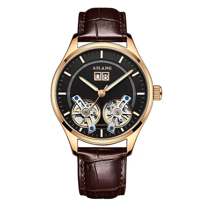AILANG Montre automatique mécanique étanche pour homme, style sport militaire, luxe, double tourbill