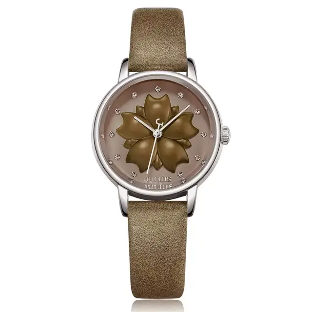 Montre en cuir véritable pour femmes, Julius, fleur de cerisier, élégante, jolie horloge, mode, cade
