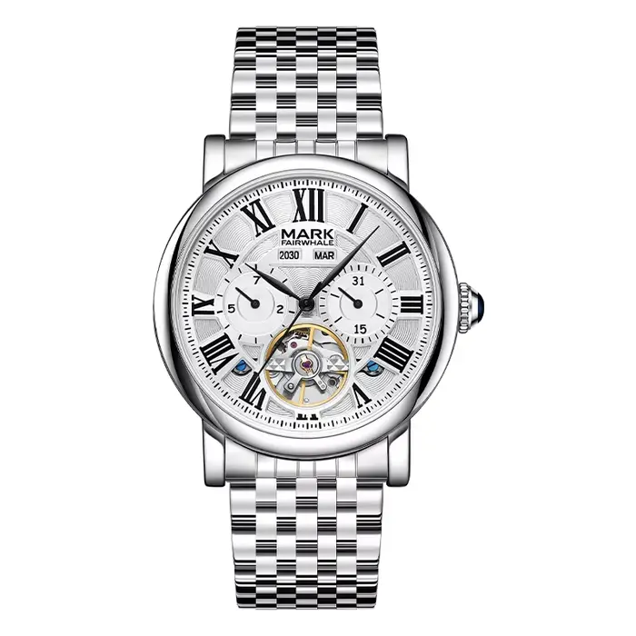 Montre de luxe pour homme MARK FAIRWHALE FW-6017, cadran rond squelette de 42 mm, bracelet en métal,