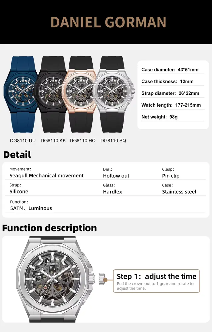 Montre squelette Daniel Gorman en acier inoxydable