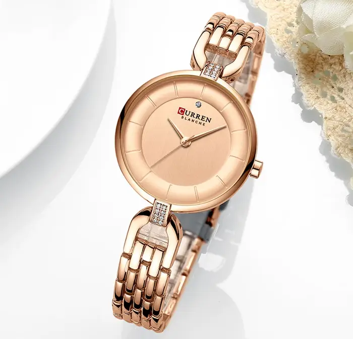 Montre-bracelet Curren pour femme, or rose, acier inoxydable, résistante à l'eau, style décontracté et luxueux, pour occasions spéciales et quotidiennes