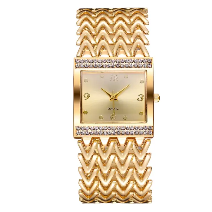 Montre bracelet de luxe en or pour dames Montre à quartz pour dames à la mode simple et carrée avec 