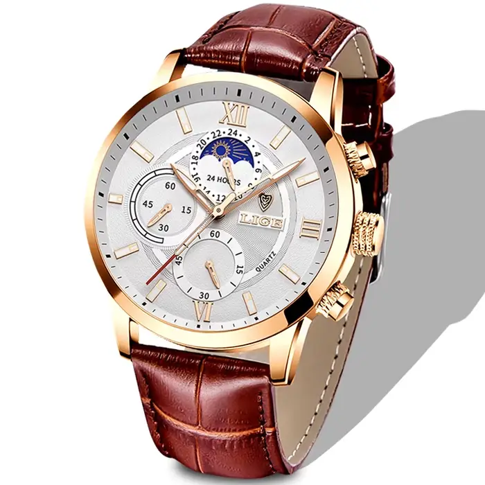 Montre homme LIGE 2026 style mode et décontracté avec bracelet en cuir résistant à l'eau pour hommes élégants et actifs pour occasions formelles et sportives