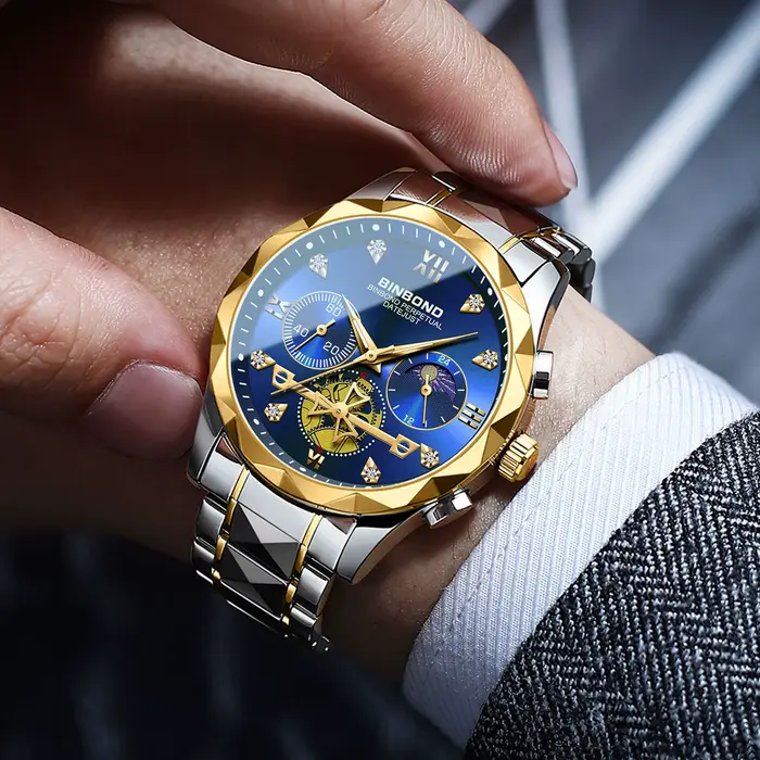 Montre pour hommes haut de gamme affaires étanche bracelet en acier lumineux