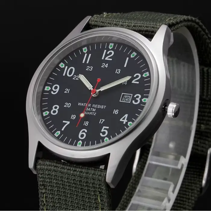 Montre Homme garçons marque montres pas cher hommes mode décontracté bracelet en Nylon sport militaire Date Quartz Montre-bracelet noir Reloj Hombre