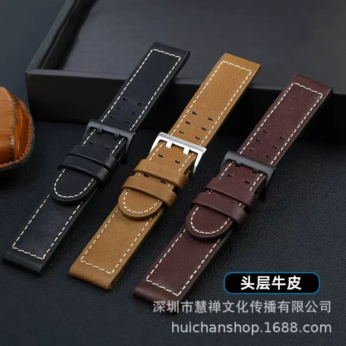 Bracelet de montre en cuir véritable pour hommes