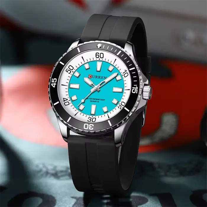Montre Curren 8448 en Silicone Stylish pour Hommes Femmes Occasions Spéciales Étanches Quartz Rondes