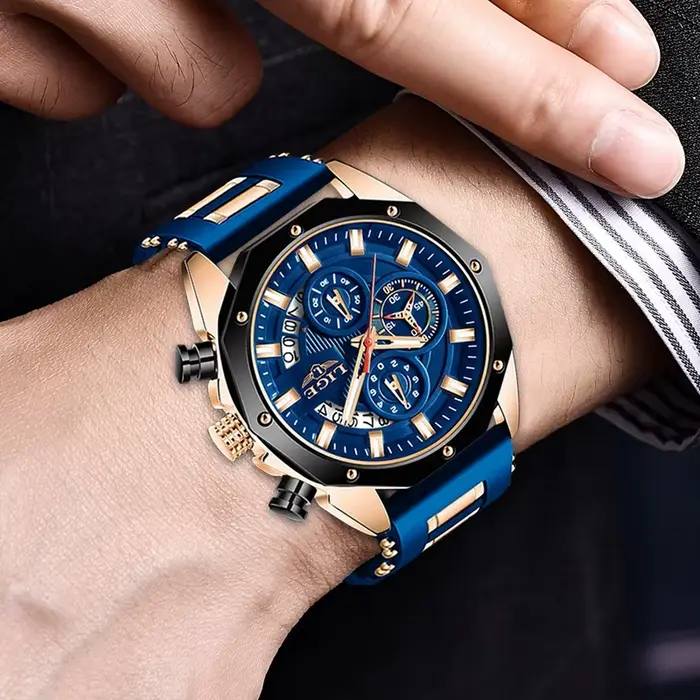 LIGE bleu Montre en Silicone pour hommes mode militaire Sport chronographe horloge mâle haut marque de luxe étanche