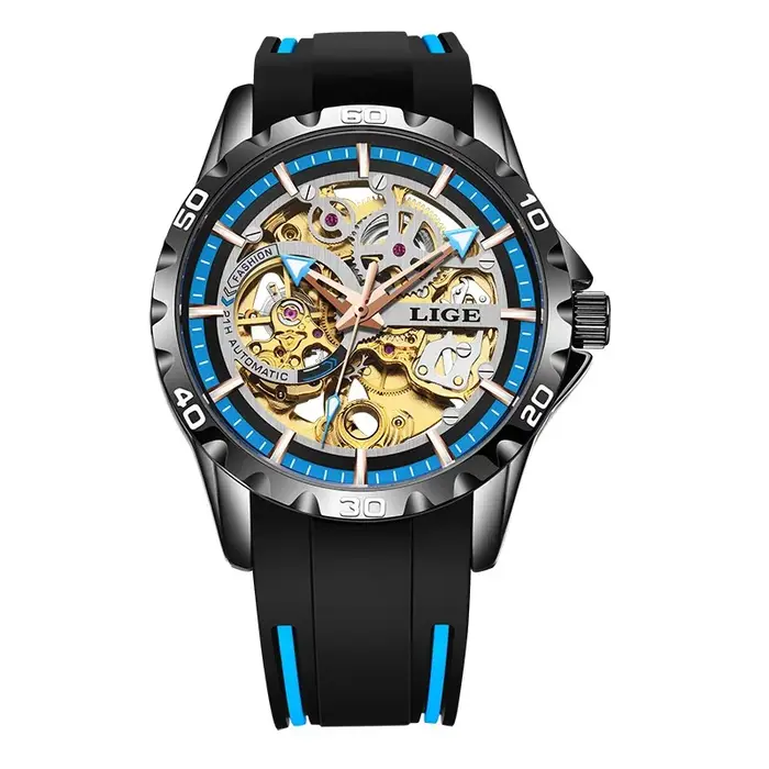 LIGE Nouvelles montres automatiques squelette pour hommes