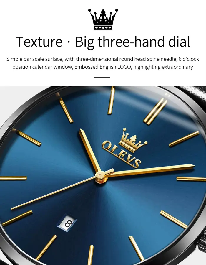 Nouvelle montre OLEVS Quartz pour hommes ultra-mince 6.5mm minimaliste résistante à l'eau avec affichage de date pour occasions professionnelles et décontractées