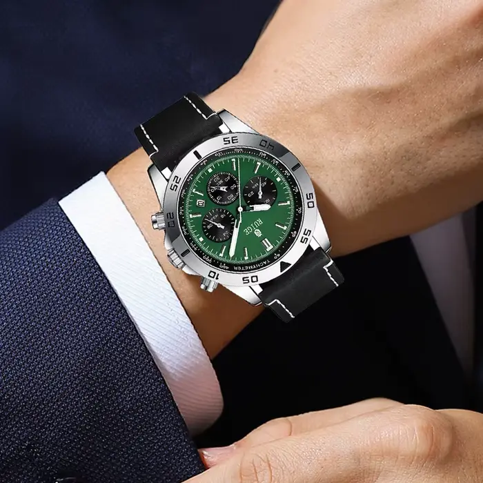 Montre-bracelet multifonctionnelle édition limitée avec bracelet en cuir phosphorescent résistante à l'eau pour hommes occasions spéciales