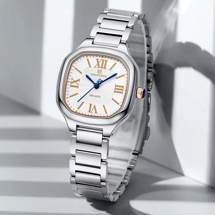 NAVIFORCE montre pour femme de luxe cadran carré Quartz étanche avec bracelet en acier inoxydable montre-bracelet dames robe Style horloge