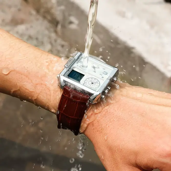 Montre de sport LIGE 2025 avec affichage numérique et analogique, résistante à l'eau, chronomètre, multiple fuseaux horaires, bracelet en cuir pour homme occassions spéciales