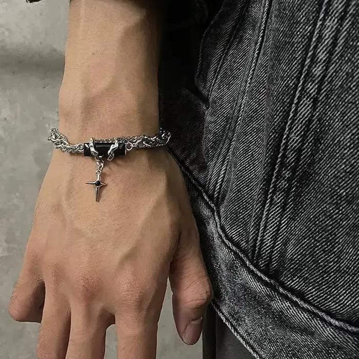 Bracelet rétro en Zircon noir pour hommes et femmes