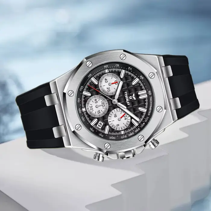 Montre à Quartz Tyberley 2026 pour Hommes Style Décontracté Chronographe Bracelet Silicone Occasions Spéciales